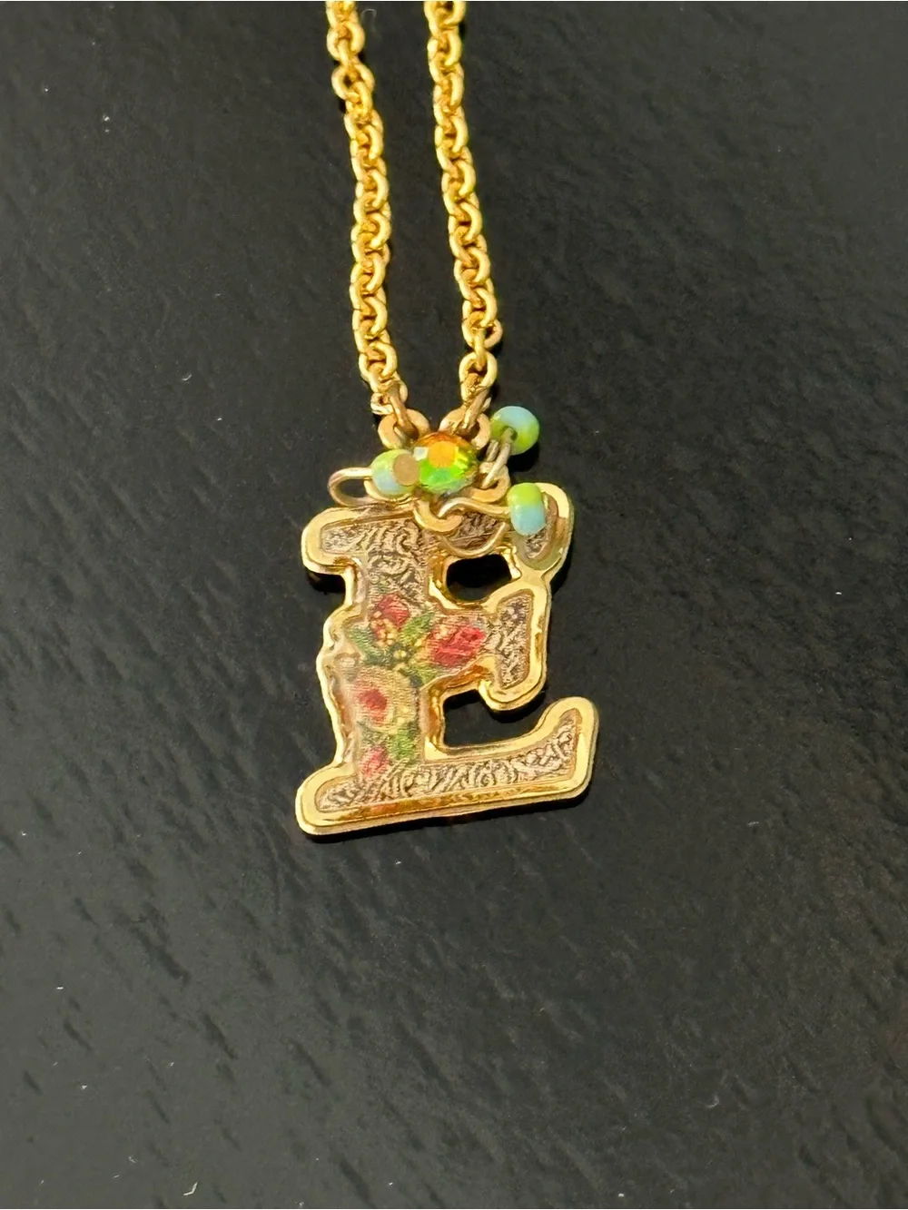 Michal Negrin Israel Initial E Necklace Pendant Swarovski Crystal Floral